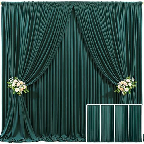 4 Panels Hunter Green Backdrop Curtain for Parties Wrinkle Free Dark Green Photo Curtains Backdrop Drapes Fabric Decoration for Baby Shower Birthday Party Photography 20ft(W) x 10ft(H)