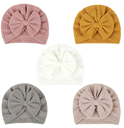 SEAUR Turban Neugeborene Baby Mütze Baumwolle Weich Stretch Beanie Hut Mädchen Jungen 0-12 Monate Newborn Turbanmützen Stirnband Babymütze - 5 Stück C