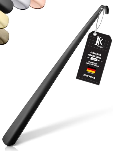 JK Trade® 62cm STABILER Edelstahl Schuhlöffel Lang | 2mm polierter Metall Schuhanzieher Lang zum Stehen | Schnell & Einfach | optimierte Länge & Breite | Shoe Horn | Business | Aufhängbar