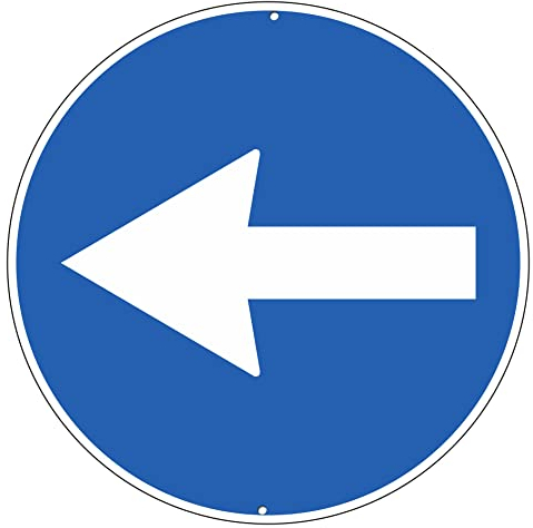 Pubblimania Obligation de tourner à gauche (ou à droite) avant le panneau | panneau rond de signalisation en métal aluminium d'épaisseur 3mm pour extérieur Ø 30 (flèche)