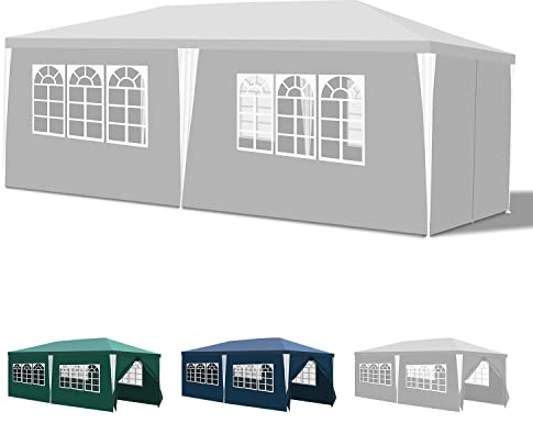 Yakimz Cenador de jardín resistente al agua, 3 x 6 m, protección UV, estable, resistente al invierno, carpa para fiestas al aire libre, con 6 paredes laterales y ventanas, para exterior, jardín,