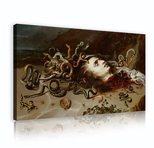 OUSHION ART Kopf der Medusa von Peter Paul Rubens Mythos Thema Vintage Ölgemälde Poster Barock HD Drucke Leinwand Wandkunst für Galerie Dekor 60x105cm Innenrahmen