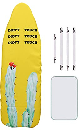 Treer Baumwollbezug Bügelbrettbezug für Dampfbügeleisen mit 4 Clips, Weich Kaktus-Druck Bügeltischbezug mit Kordelzug Komfort Polster Bezug für Bügeltisch (140x50cm,Gelb)