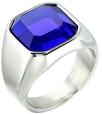 OAKKY Herren Edelstahl Retro Quadratischer Achat Siegelring Statement Paar Ringe Versilbert, Blau Stein Größe 62 (19.7)