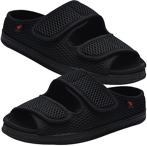 AZMAHT Chaussons OrthopéDique Homme Pantoufles diabétiques réglables Extra Larges Pantoufles Réglables en Mousse À Mémoire de Forme pour Pieds Gonflés,Noir,46