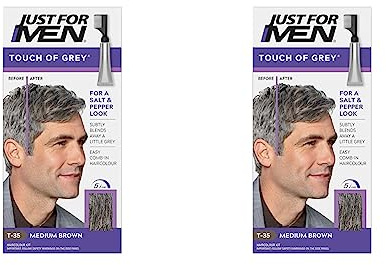 Just For Men Touch of Grey, Medium Brown Hair Dye, No Mix Comb-In Applicator For A Natural Salt & Pepper Look, Ammonia & Peroxide Free - T35 (Pack of 2)