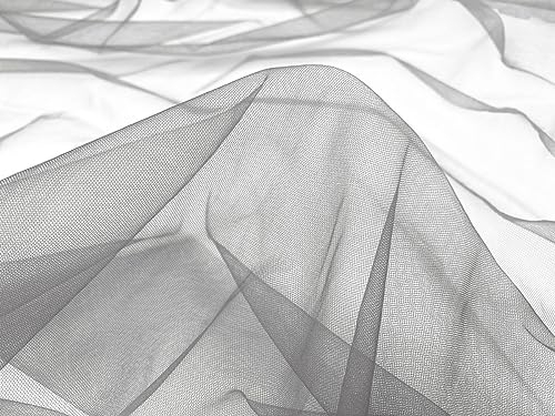 Tüll Stoff Meterware - 160 cm Breite - quer-elastischer, weicher Tüllstoff - Uni Deko Stoff (Grau)