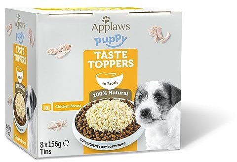 Applaws 100% Nourriture Humide Naturelle pour Chiots en Conserve, Blanc de Poulet avec du Riz en Bouillon pour Chiots (Pack de 8 boîtes de 156 g)