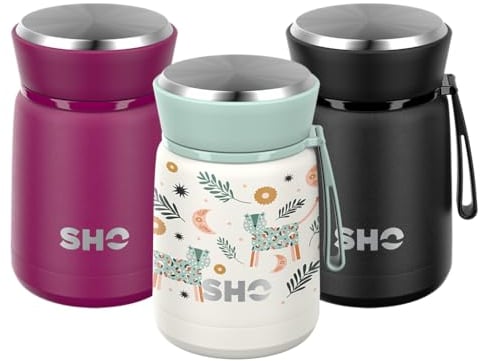 SHO Food Flask - Vacuum Insulated, Double Walled Stainless Steel Food Flask & Food Container - 10 Hours Hot & 20 Hours Cold - 530ml 800ml - BPA Free (Leopard Sunset, 530ml)