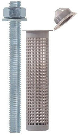 Barre Filettate M6 In Acciaio Zincato e Tasselli a Rete in Plastica 4 Pezzi Aste Filettate Alta Resistenza Lunghezza Barra 8 cm Lunghezza Tassello 6 cm Dado e Rondella M6