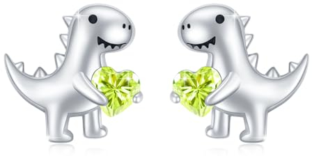 Dinosaurier Ohrringe Mädchen 925 Sterling Silber Dinosaurier Ohrstecker mit Hellgrün Herz Zirkonia Ohrringe Tier Ohrringe Dino Ohrringe Schmuck Geschenke Hypoallergen für Frauen Kinder Tochter