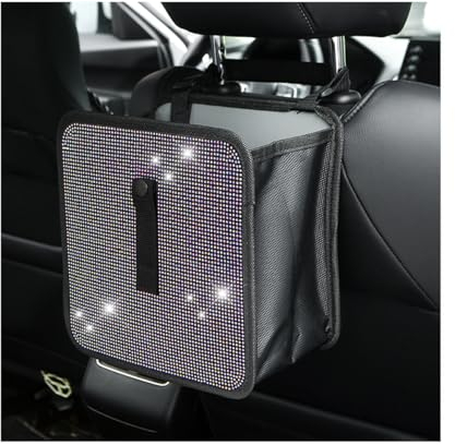 BELOMI Poubelle pliable de voiture à suspendre avec strass – Poubelle étanche et étanche – Poubelle multifonction pour VUS, camion, camping-car (couleur AB)