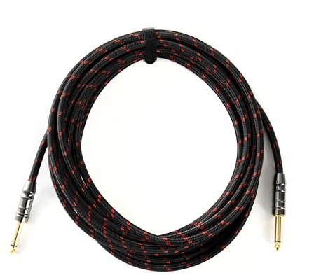 Instrumentenkabel 6m für E-Gitarre, E-Bass, Fame Vintage, Rot, Gerade Stecker, Hochwertig, Kompatibel mit Elektrischen Gitarren und Bässen