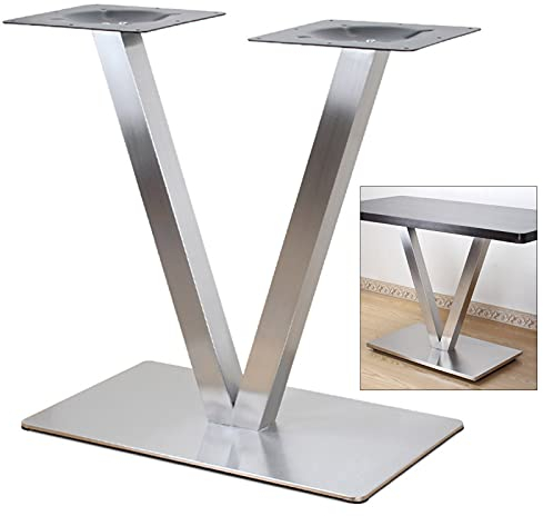 Pieds de table en acier inoxydable brossé - Modèle de patins de table - Double pied de table - Design robuste - Argenté - Forme en X/V : 70 cm - En