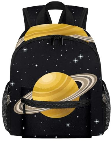 Nufar Space Rings of Saturn Planets Moderner Rucksack für Prechool, Mädchen im Alter von 3–8 Jahren, Büchertasche, Schultasche, täglich, lässig, Tagesrucksack, Reisetasche, Multi-840, 25.4x10x30CM