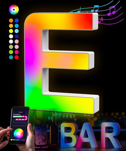LED Buchstaben Lichter Alphabet - LED Brief Licht mit USB-Netzteil,APP-Kontrolle Musik Sync Dimmbar für Geburtstag Weihnachten Hochzeit Party Valentinstag & Festival Dekoration (E)