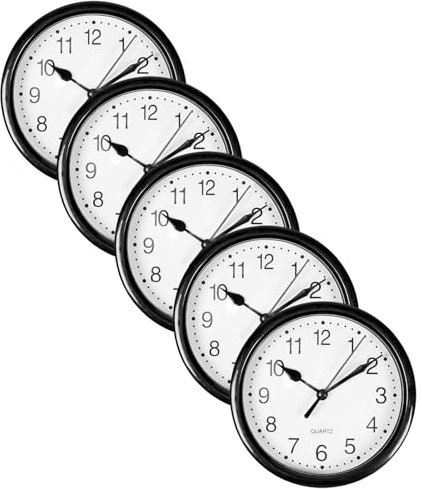 OHS Set of 5 Wall Clocks, Living Room Kitchen Clock 6 Inches Small Wall Clocks Battery Operated Round Modern Clocks for Home Office Bedroom Large Numbers Easy To Read, Black