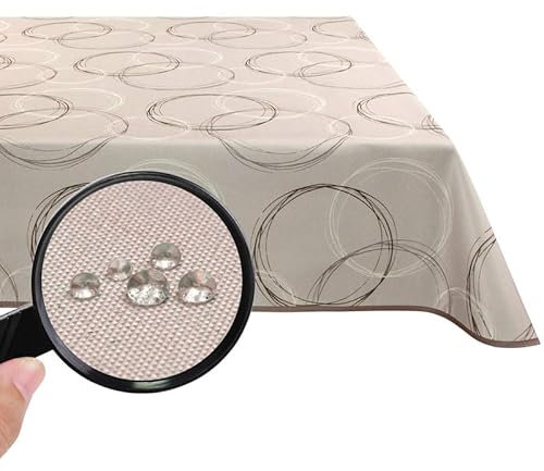 Valia Home Tischdecke mit Teflonbeschichtung für Innen- & Außenbereich Wasser- & Schmutzabweisend Dank verlässlichem Lotuseffekt - beige 110 x 140 cm