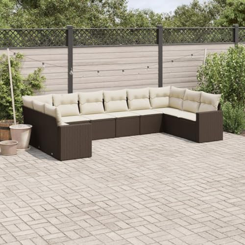 Juroupi 10-TLG. Garten-Sofagarnitur mit Kissen GartenmöBel Set Gartenlounge Outdoor Lounge Sofa Outdoor Braun Poly Rattan - 3251810