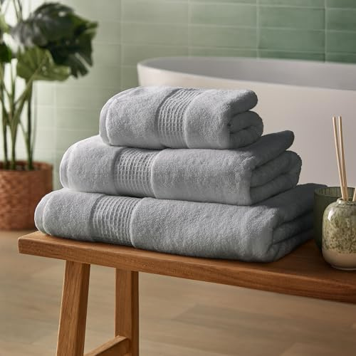 Silentnight Luxury Cotton Towels - 2 of each Hand Towels, Bath Towels, Bath Sheets - Luxuriously Soft & Super Absorbent Deep Pile Waffle Border Towel - 100% Cotton BCI, Machine Washable, Grey, 6 Pack