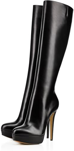 Stivali di Media Lunghezza Tacchi Alti da Donna Tacchi Alti Sottili Piattaforma Impermeabile Tacchi Ultra Alti Stivali con Cerniera a Punta