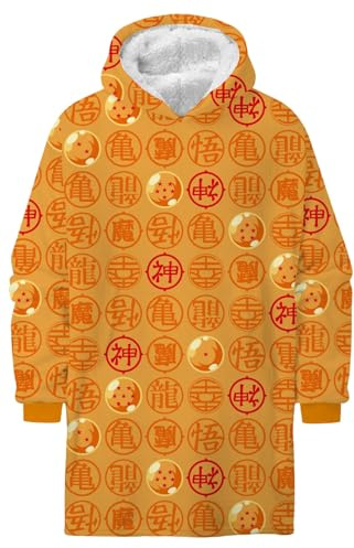 Halantex Dragon Ball Premium Übergroße Herren Hoodie Decke mit Ärmeln Oversized Kapuzenpullover Tragbare Decken aus Teddy Fleece