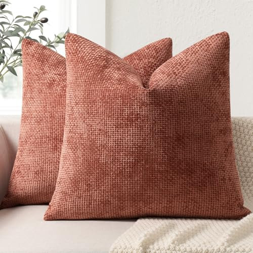ZWJD Kissenbezug 40x40 2er Set Chenille Kissenbezüge Sofakissen Kissenhüllen Gebranntes Orange Dekokissen Weiche Sofakissenbezug für Couch, Bett und Wohnzimmer Heimdekoration Luxus Zierkissenbezüge