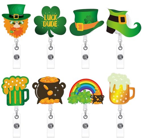 NACHLYNN 8 pezzi St.Patrick's Day Infermiera Badge Reel in acrilico retrattile porta badge infermiere porta badge per infermiere dottore badge Reels