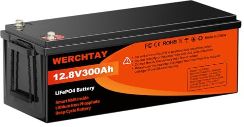 WERCHTAY LiFePO4 300Ah Lithium batterie 12V 300ah mit Smart BMS Low Temperature Schutz und Max15000 Zyklens,2560Wh Autobatterie für Wohnmobil,Boot,camping,Solarpanel (12.8V 300AH)