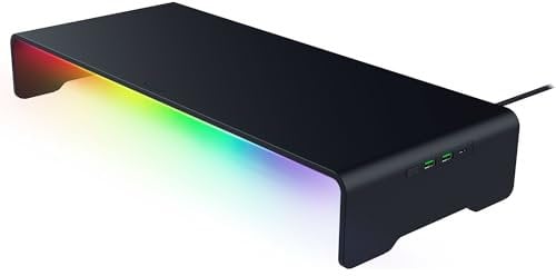 Razer Supporto per monitor Chroma: Hub a 4 porte - USB A 3.2, USB C 3.2, HDMI 2.0 - Altezza ergonomica - Alluminio resistente Supporta fino a 20 kg - Organizza ripiano portaoggetti - Pulsanti RGB