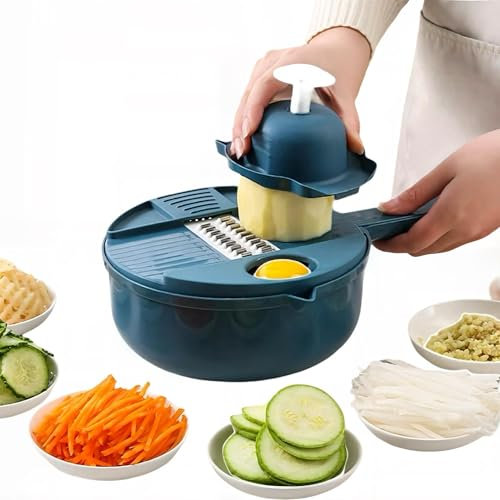 16-in-1 Gemüseschneider – Edelstahl Küchenhobel & Reibe mit Auffangbehälter | Vielseitig, sicher & platzsparend | Perfekt für Gemüse, Obst & Käse