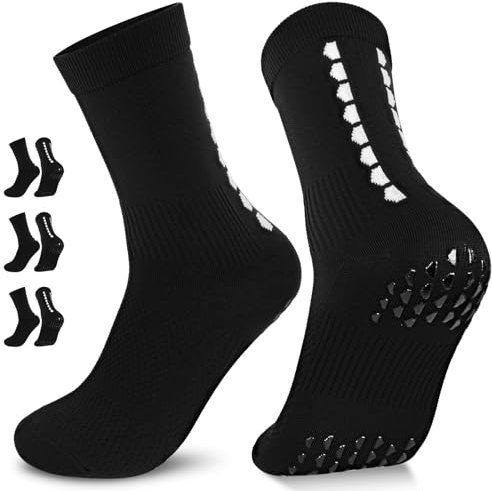 PERMANENTLY001 Grip Fussball Socken Männer Rutschfeste Fußballsocken Herren Damen Socken Yoga Pelates dünn Atmungsaktiv Sportsocken Rugby Handball Basketball Laufen Radfahren 36-43 Schwarz M 3P