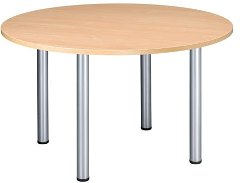 Générique Table Ronde 120 cm Plateau hêtre Pieds Tube Essens (Aluminium)