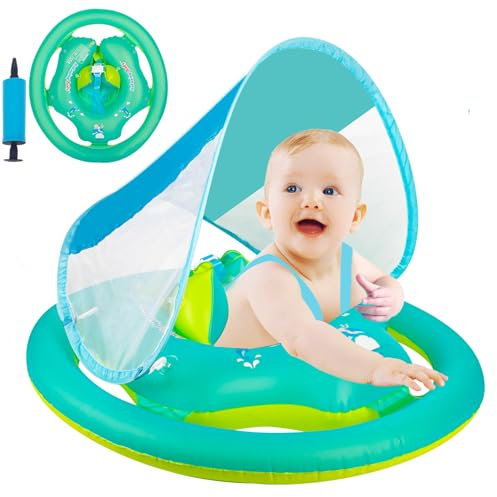 Baby Inflatable Baby Swimming Float 6-12 Months Baby Pool Float with Canopy Safety Seat Infant Toddler Pool Swimming Float Baby Swim Float Swimming Ring for Baby 6-12-36 Months