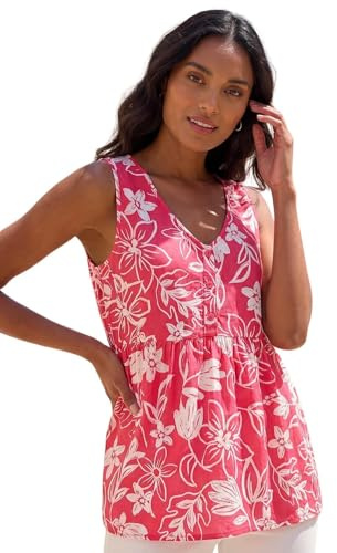Roman Originals Floral V-Neck Buttoned Top for Women UK - Ladies Everyday Holiday Spring Summer V-Neckline Comfy Soft Evening Vacation Work Party - Coral - Size 12