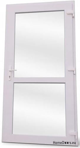 Porta di casa in plastica, 100 x 210 cm, DIN destra, porta d'ingresso secondaria con vetri di sicurezza, set completo per negozio, garage, casa, porta d'ingresso con serratura a 4 punti e accessori
