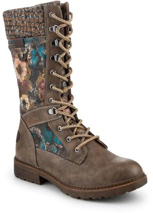 Pavers Womens Tall Lace Up Boots With Knitted Ankle Cuff | Autumn Winter Collection | Lace Up Boot | Zip | Block
