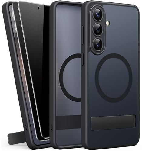 SIXBOX Coque pour Samsung Galaxy S26 avec 2 Verre Trempé Anti-Espion, Nior | Compatible avec MagSafe, Support Réglable, Protection Camera, Magnétique Militaire Fine Antichoc Étui pour Samsung Galaxy S26