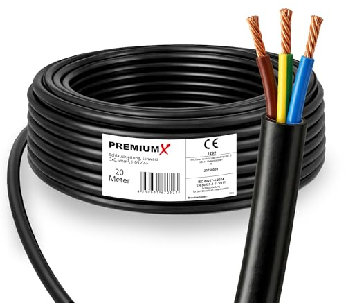 Premium X H05VV-F 3 × 0,5 mm² – Câble de raccordement flexible en PVC pour raccordement électrique en intérieur – 20 m