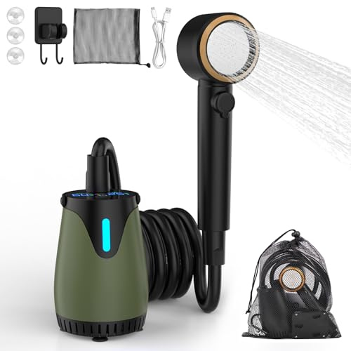 Doccia da Campeggio Portatile 8000mAh Doccia Portatile con 3 modalità di Spruzzo Pompa Doccia Subacquea Ricaricabile USB con 5 velocità Display LCD IPX8 per Camper Viaggio Spiaggia Animali Domestici | Doccia Portatile 3 modalità di Spruzzo Pompa Doccia Subacquea Ricaricabile USB per Camper Viaggio Spiaggia Animali Domestici
