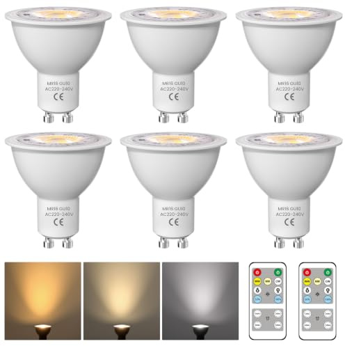 BrightArk Ampoule GU10 LED avec Télécommande, AC 220-240V GU10 LED Dimmable | 4W GU10 Spot à 3 Températures de Couleur 3000K-4000K-6000K pour éclairage indirect - 6 pièces