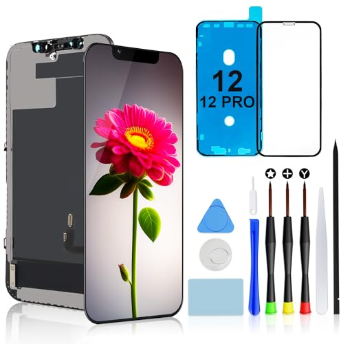 Écran Pour iPhone 12/12 Pro LCD FHD 6,1 Remplacement Tactile Numériseur | Écran COF Full HD, Tactile Fluide, Face ID, Compatible lunettes, Inclus Outils Précis,Verre Protecteur et Joint Étanche