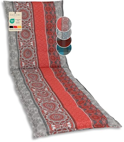 GO-DE Textil Bequeme und attraktive Polsterauflagen für Gartenliegen (Einzelset, Ornamentstreifen rot, Liegenauflage)
