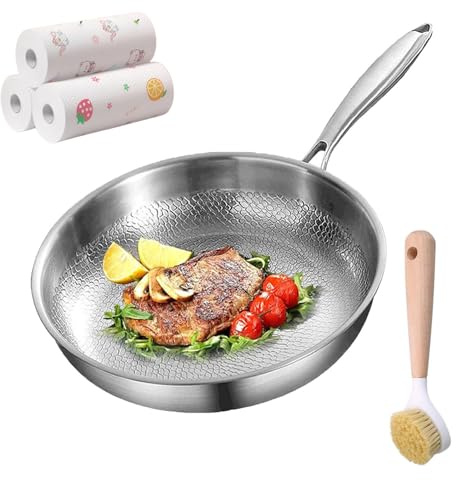 Sarten de Titanio Puro Antiadherente, Sarten Acero 304 Con Titanio, Sin Recubrimientos y Resistente a Los Arañazos, Calentamiento Rápido y Uniforme, Compatible Con Todas Las Placas (Sin tapa, 24cm)