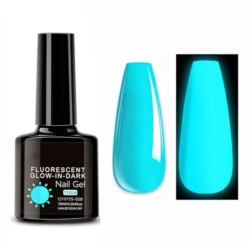 Glow in the Dark Nail Polish, Blue Neon Gel Nail Polish, Luminous Fluorescent UV LED Soak Off Gel Polish, Bright Solid Colour Nail Varnish for At Home Manicure