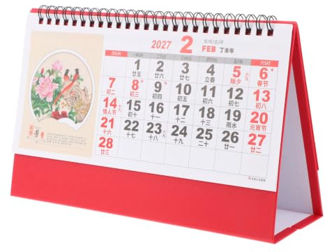 LRXIYODE Feng Shui Kinesisk Månkalendar med Get- Blommönster Månatlig och Veckovis Planerare för Hem Skola och Lunar och Nationella Helgdagar Integrerade