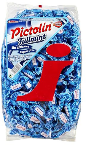 Intervan Pictolin Caramelos duros sin azúcar de menta completa, dulces de menta fuertes, 1 kg