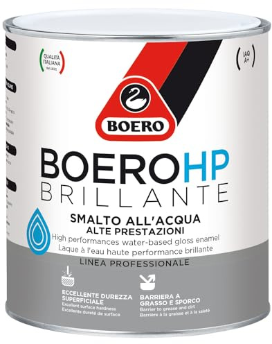 Boero HP brillante smalto all'acqua ad altissime prestazioni. Barriera antisporco ed antigraffio. Ottimo per verniciare ferro,legno, plastica,PVC, lamiera zincata etc.