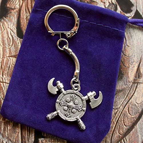 SWORLDesigns Doppelseitig Wikinger Schild mit Äxten Schlüsselanhänger mit Geschenkbeutel