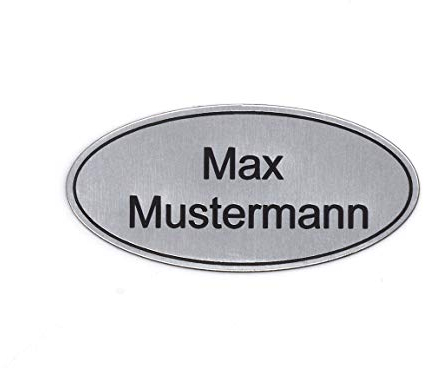 Gravurheim Briefkastenschild Türschild individuelle Gravur Name | selbstklebend - personalisiert | Kunststoff - Plastik | viele Farben und Größen (8x3,5cm Oval mit Umrandung, Silber-Schwarz)